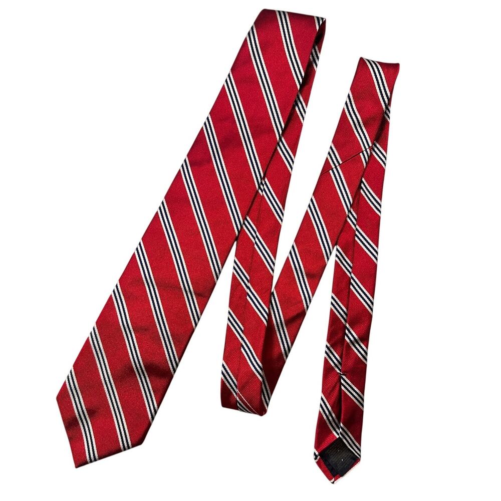 Brooks Brothers Silk Repp Stripe Tie England Woven Red Navy
